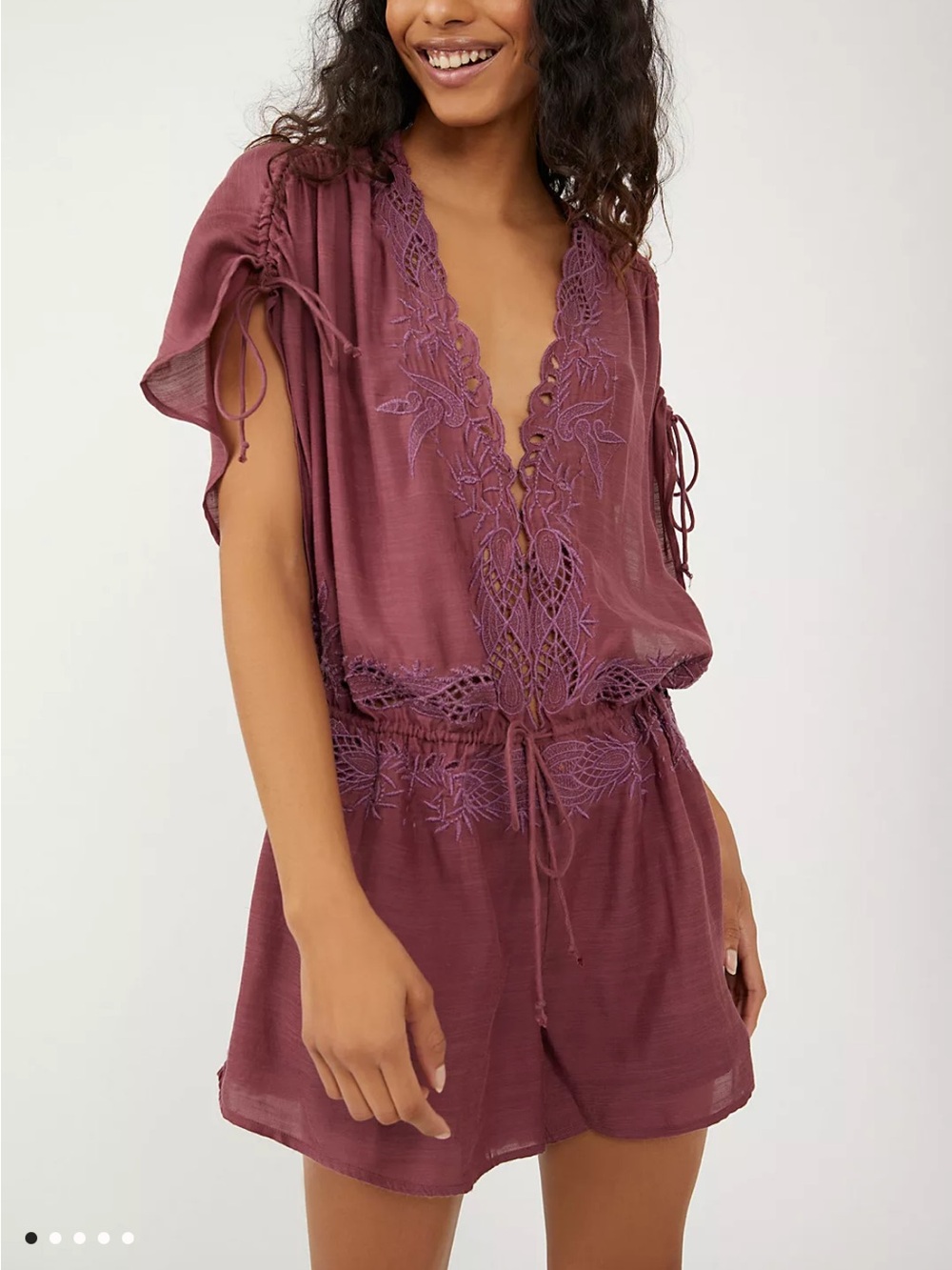 Free People Weila Plum Embroidered Lace Romper Size XS $148 57239